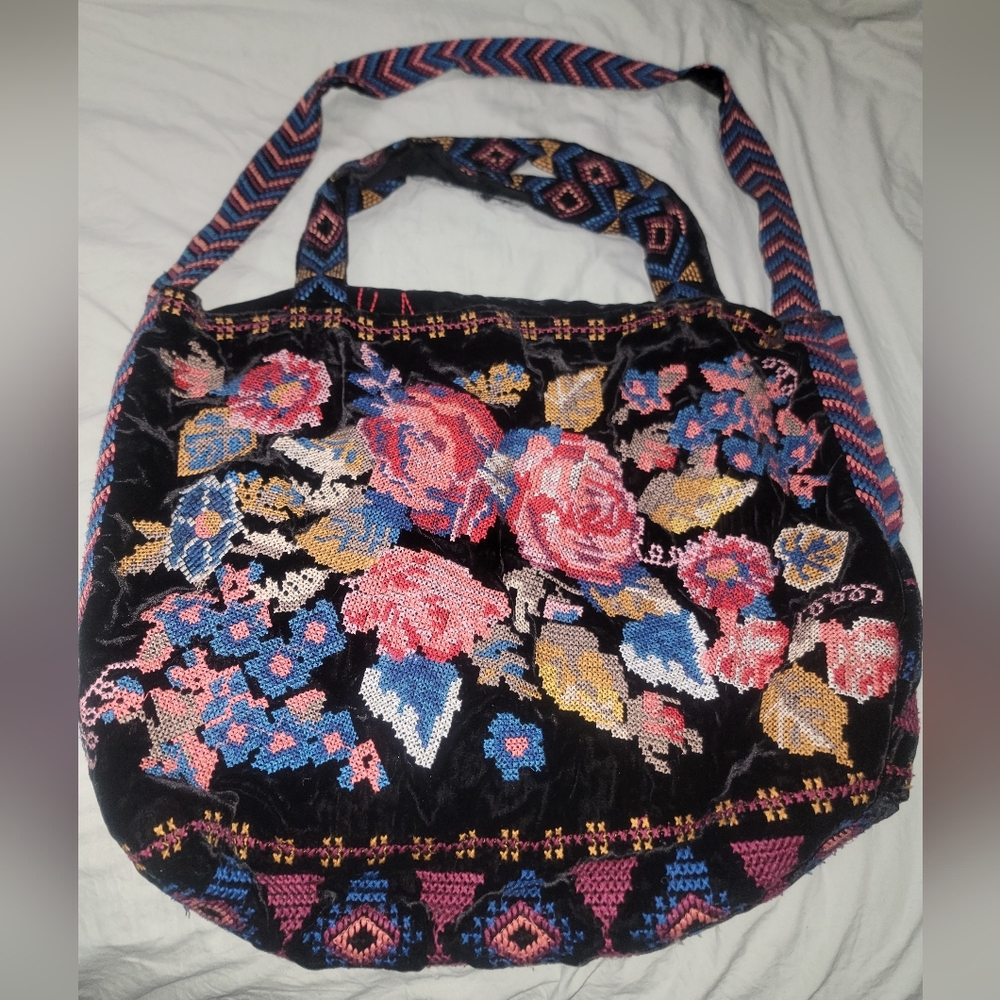 Johnny Was Black Floral Embroidered Tote